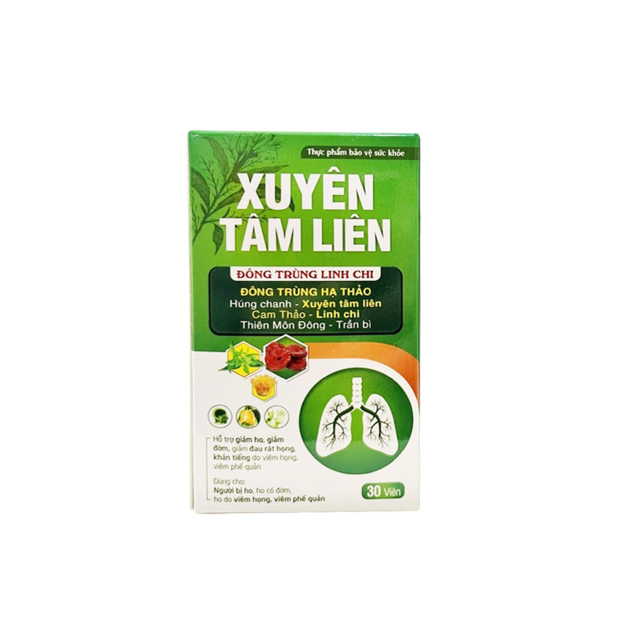 Hỗ trợ giảm ho, giảm đờm, đau rát họng Xuyên Tâm Liên Đông Trùng Linh Chi (Diamond Pháp) hộp 1 lọ 30 viên