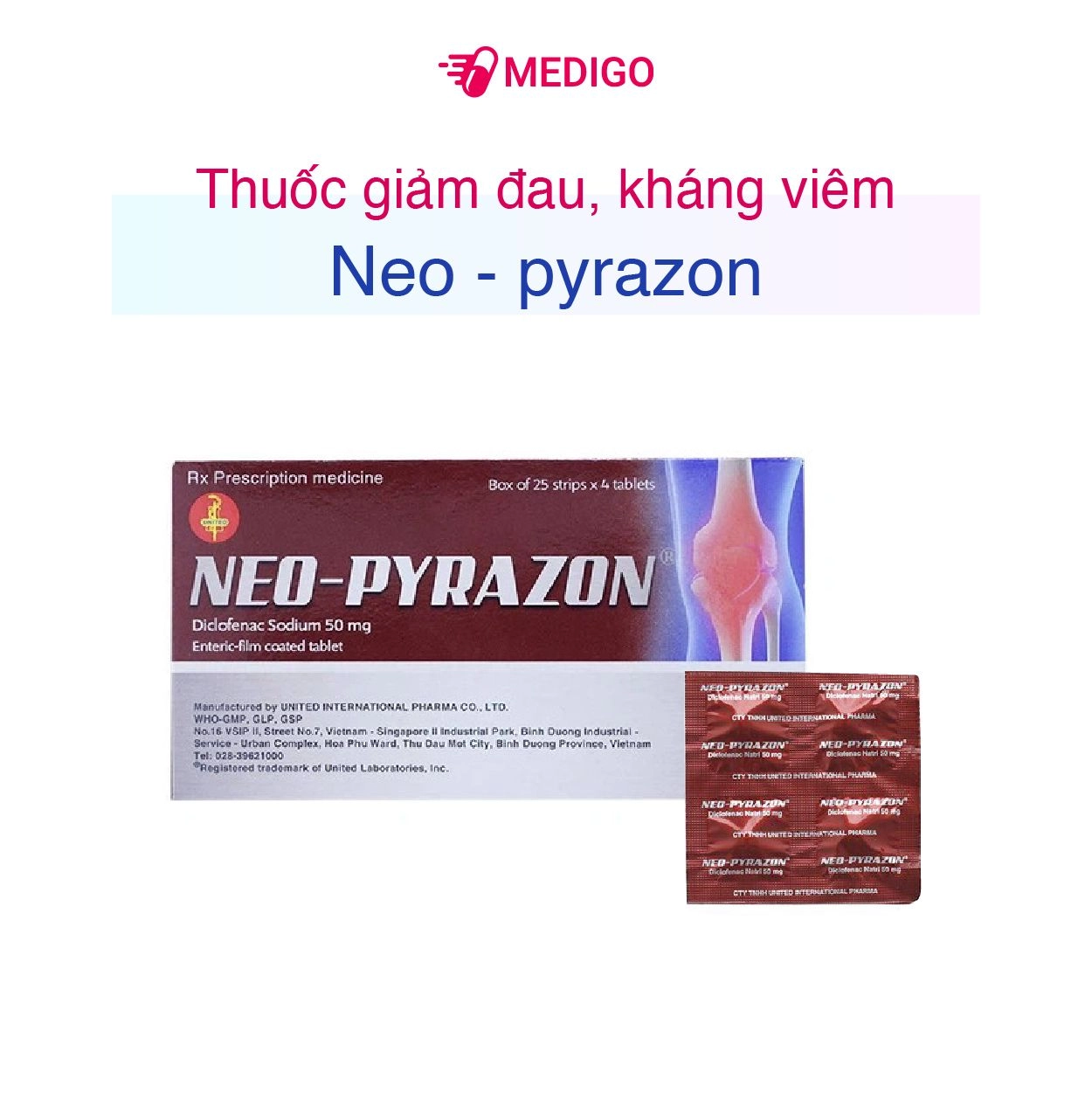 Thuốc giảm đau, kháng viêm Neo-Pyrazon 50mg hộp 100 viên