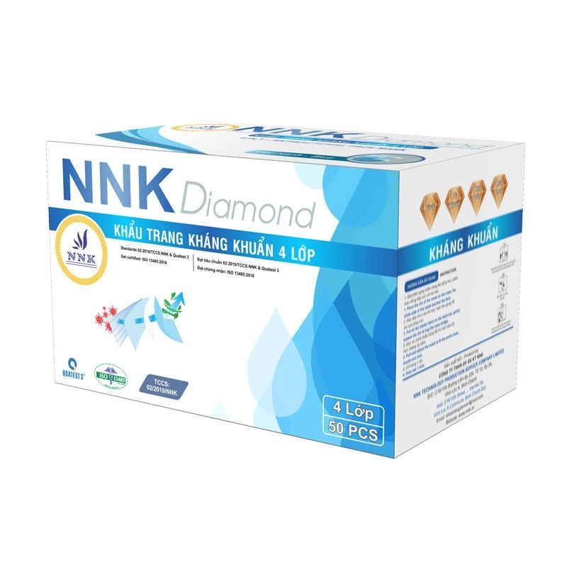 Khẩu trang kháng khuẩn 4 lớp NNK Diamond (xanh) hộp 50 cái