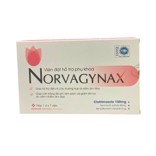 Viên đặt hỗ trợ phụ khoa Norvagynax Norvapharco hộp 1 vỉ x 7 viên