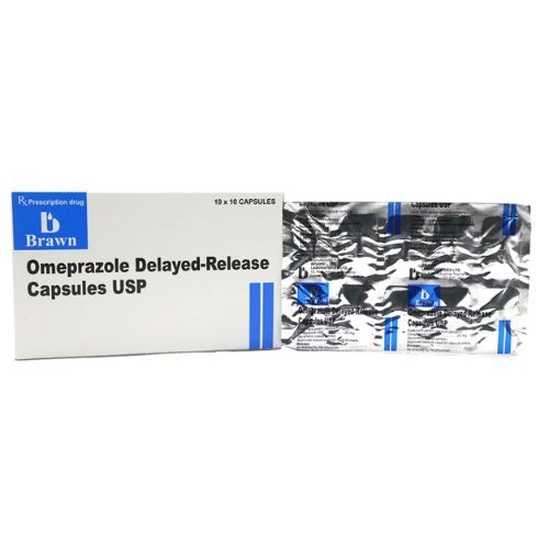 Thuốc trị đau dạ dày Omeprazole delayed - release Capsules USP Brawn hộp 10 vỉ x 10 viên