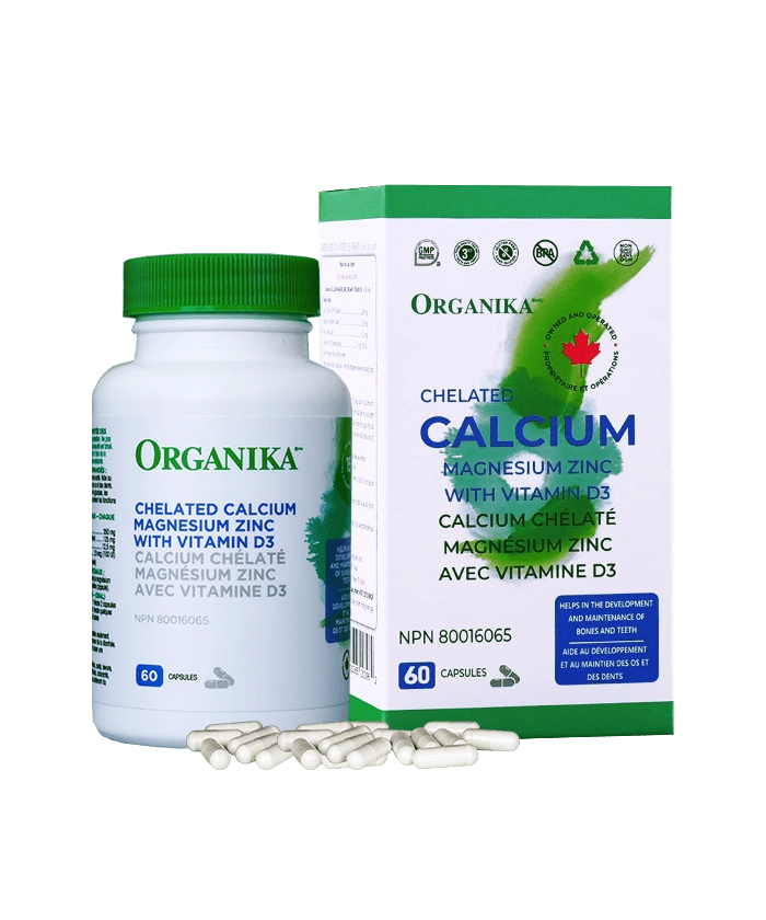 Hỗ trợ bổ sung canxi, magie, kẽm và Vitamin D3 Organika Chelated Calcium Magnesium Zinc With Vitamin D3 hộp 1 lọ 60 viên