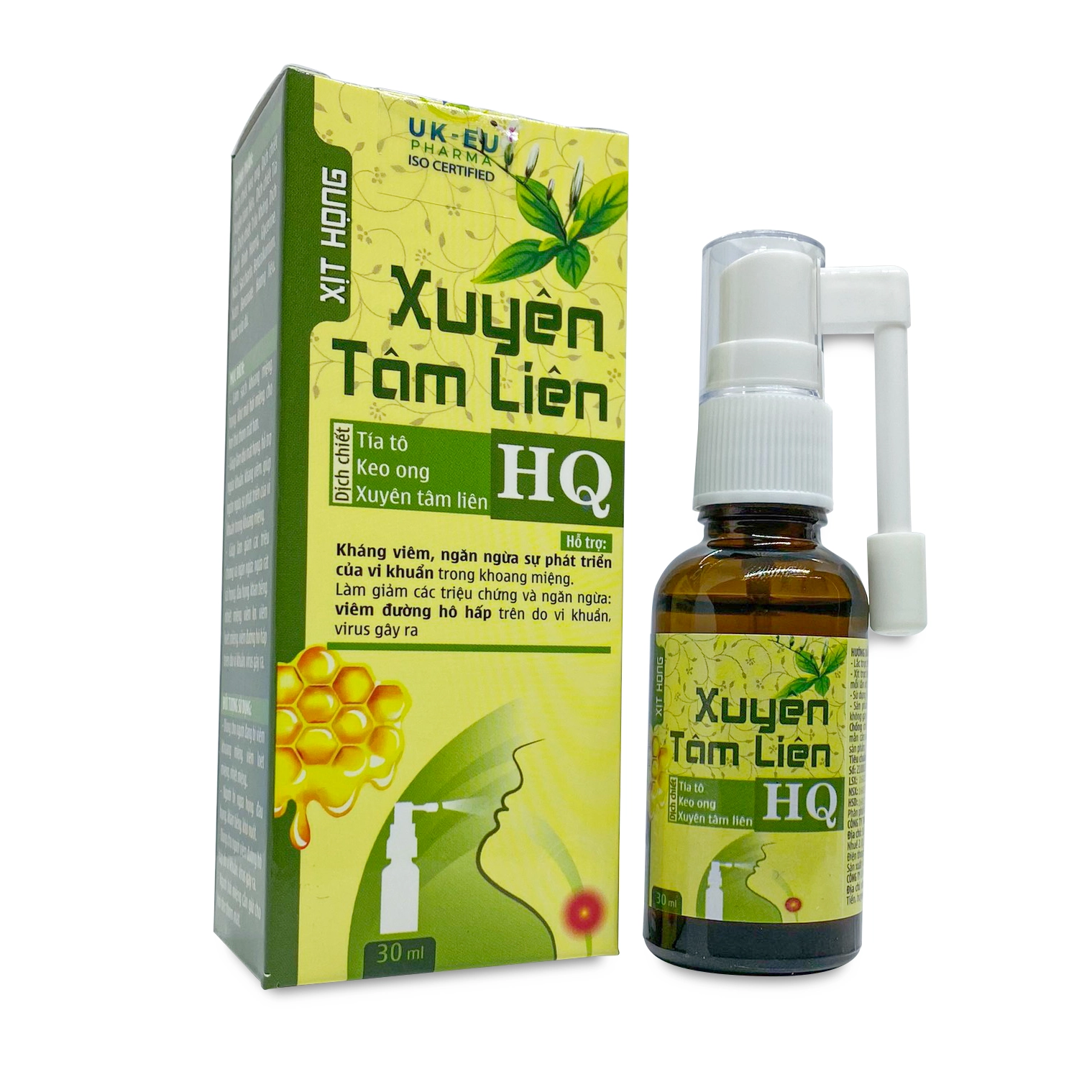 Xịt họng Xuyên Tâm Liên HQ (UK-EU Pharma) hộp 1 chai 30ml