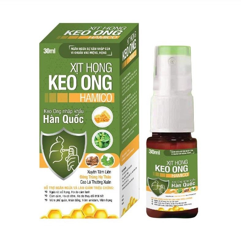 Xịt họng keo ong Hamico (hộp xanh lá) hộp 1 chai 30ml