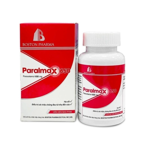 Thuốc giảm đau từ nhẹ tới vừa và hạ sốt Paralmax 650 Boston Pharma chai 200 viên