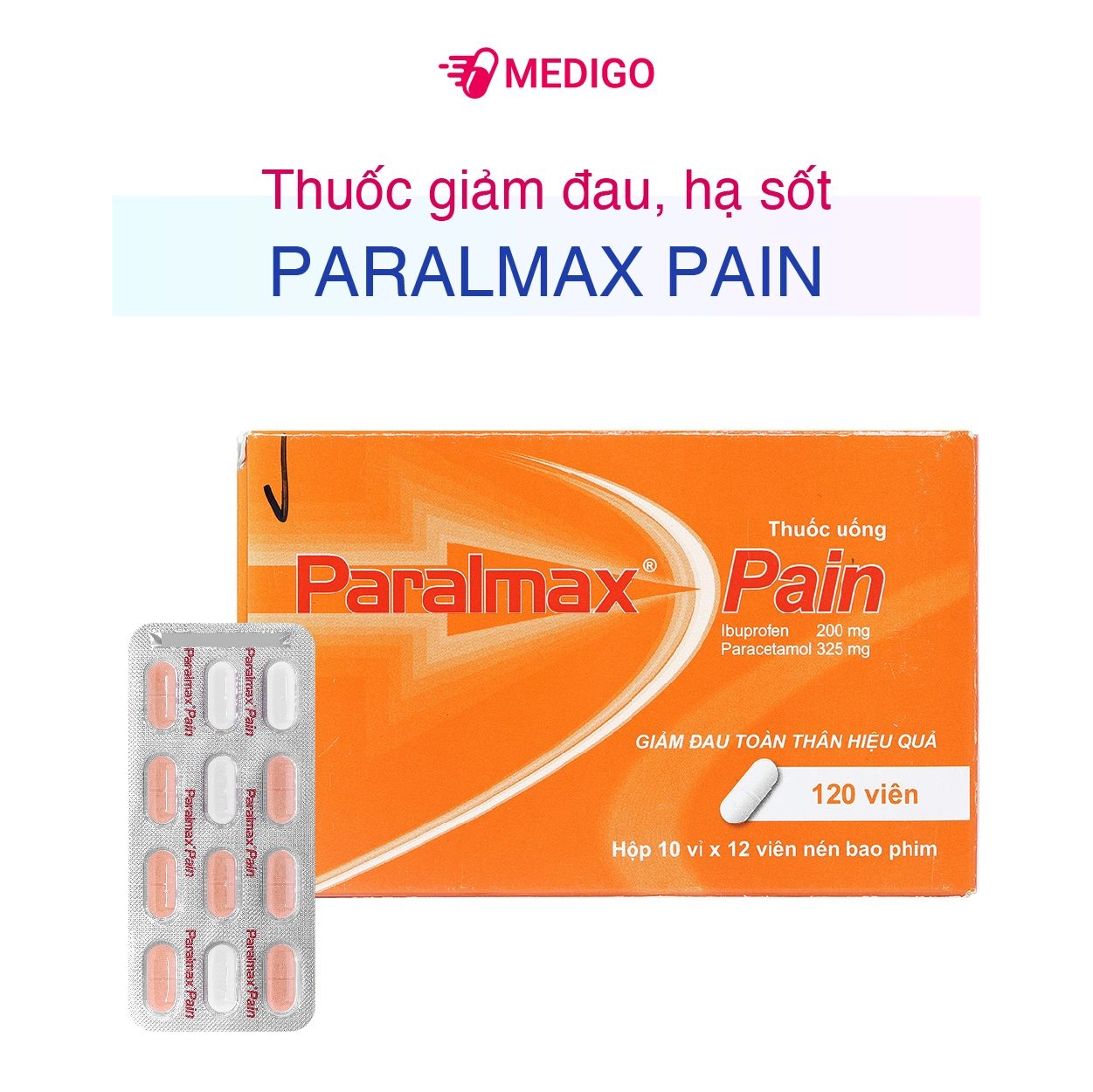 Thuốc giảm đau nhẹ đến trung bình Paralmax Pain hộp 10 vỉ x 12 viên