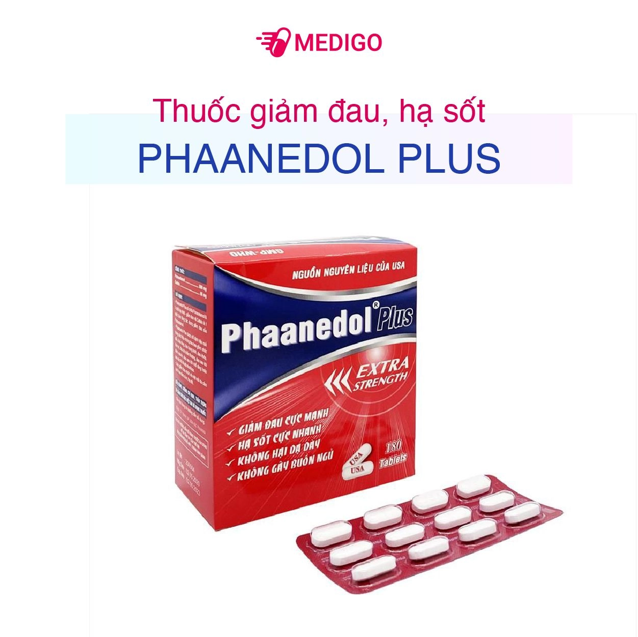 Thuốc giảm đau, hạ sốt Phaanedol Plus hộp 180 viên