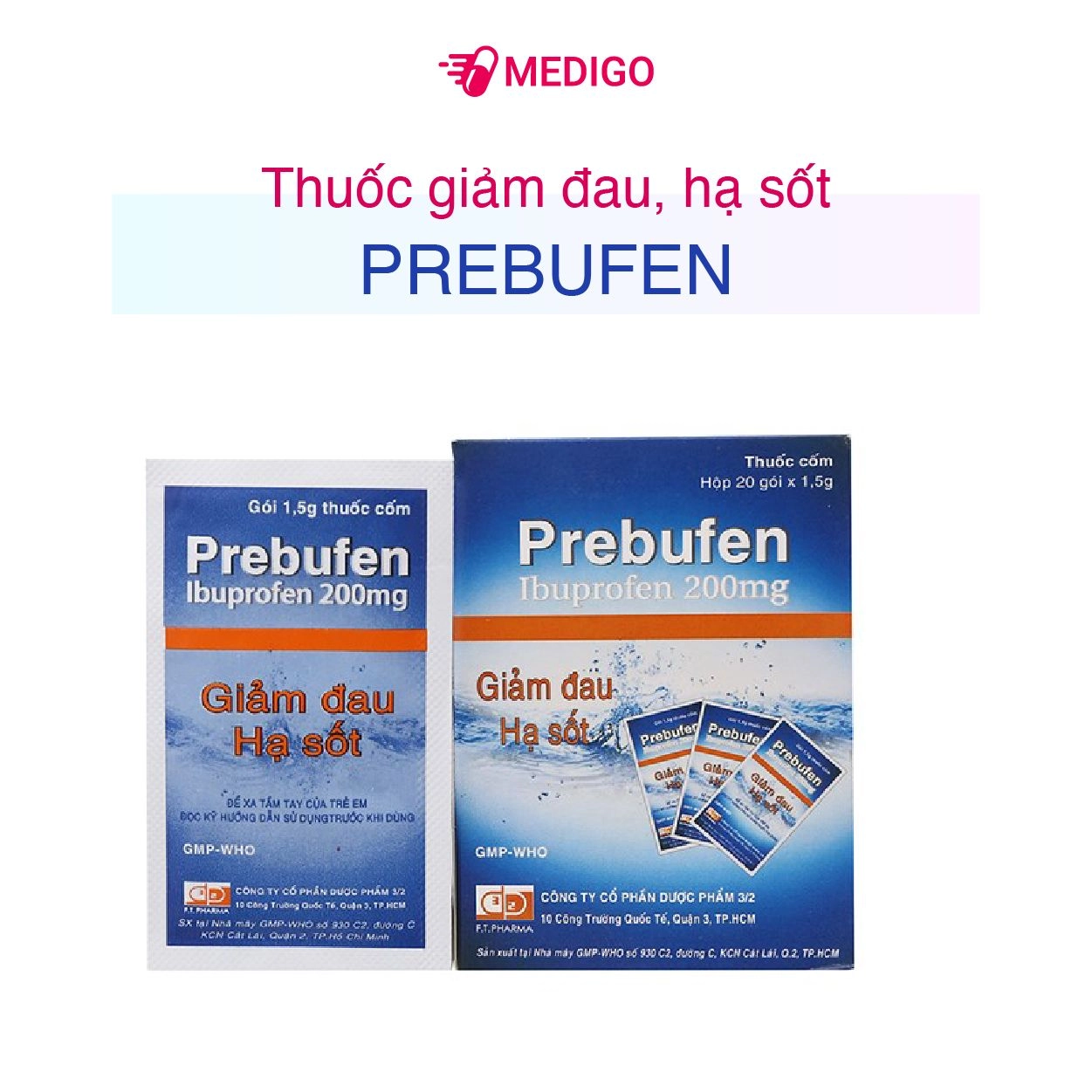Thuốc giảm đau, hạ sốt cho trẻ em Prebufen hộp 20 gói x 1.5g