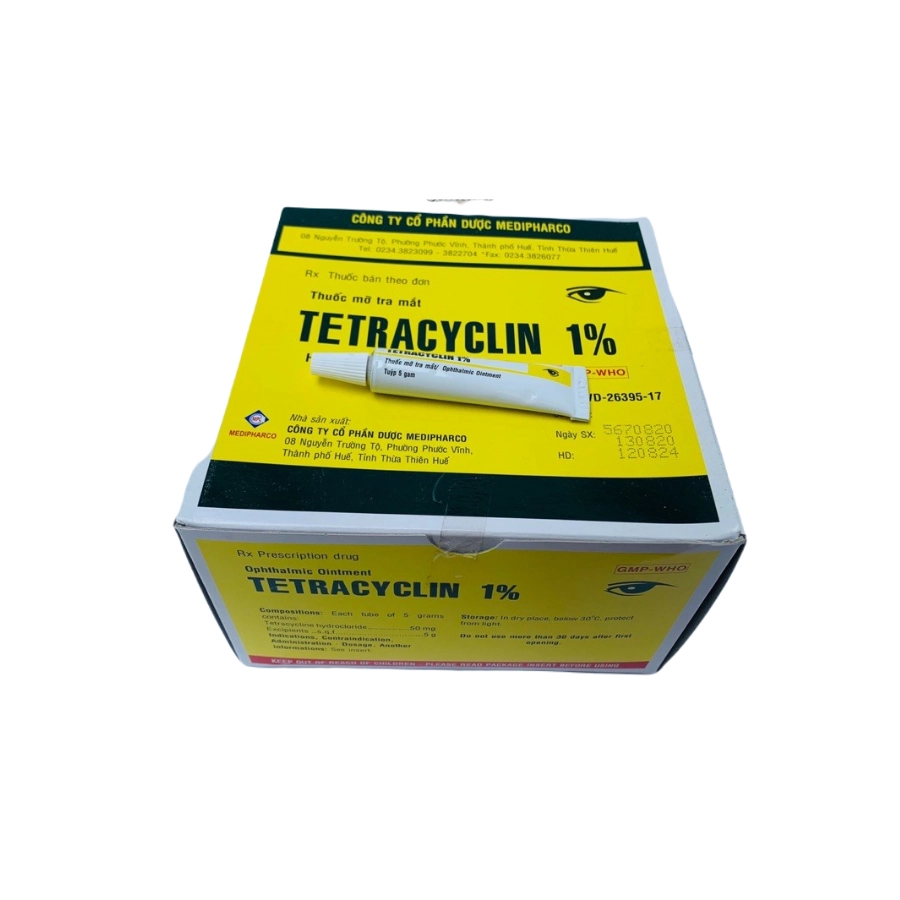 Thuốc mỡ tra mắt TETRACYCLIN 1% (Medipharco) hộp 100 tuýp 5g