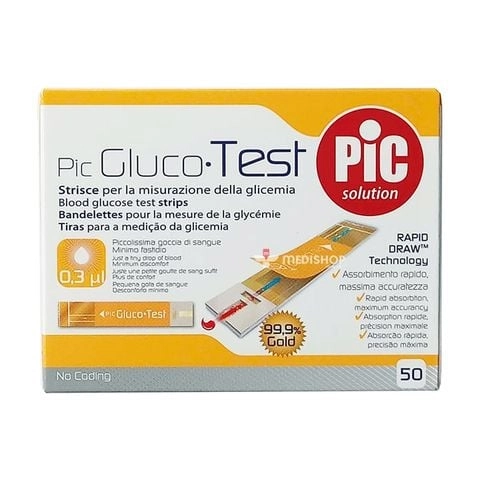 Que thử đường huyết Pic GlucoTest 99GS30 H50 hộp 2 lọ x 25 que