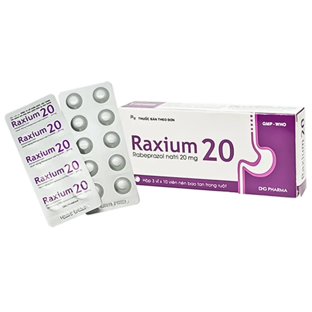 Thuốc trị đau dạ dày Raxium 20 hộp 3 vỉ x 10 viên nén bao tan trong ruột