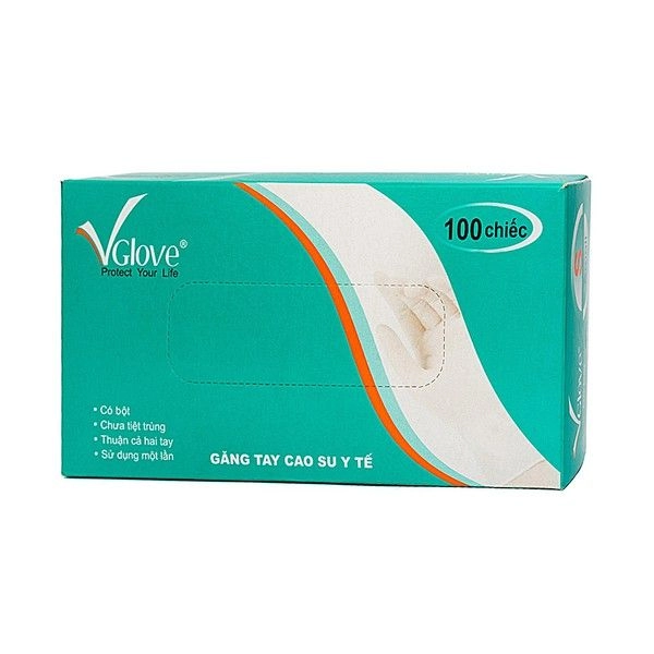 Găng tay cao su y tế có bột VGLOVE Size S hộp 100 chiếc 