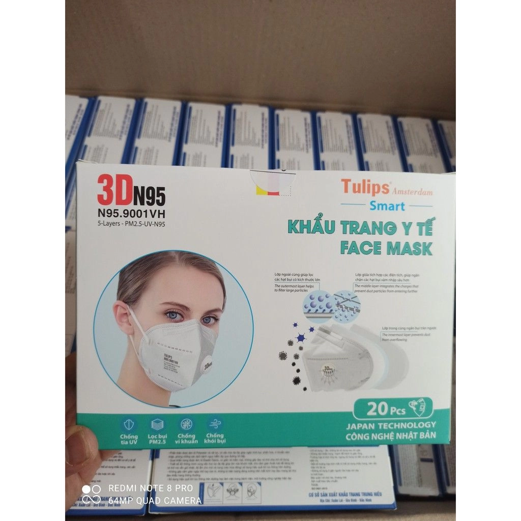 Khẩu trang y tế 3D N95 – 9001VH Tulips Face Mask hộp 20 cái