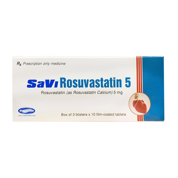 Thuốc hạ mỡ máu Savi Rosuvastatin 5 hộp 3 vỉ x 10 viên nén bao phim