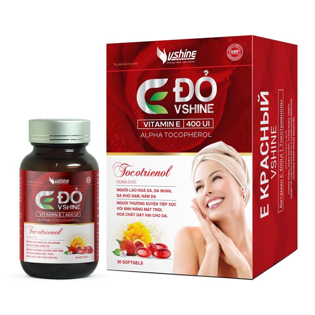 Viên uống đẹp da Vitamin E Đỏ VShine 400IU hộp 1 lọ 30 viên nang mềm