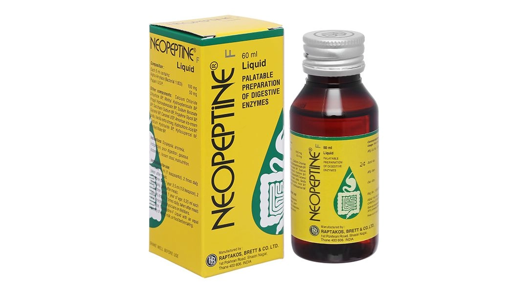 Siro hỗ trợ trị đầy hơi, nôn trớ cho bé Neopeptin F Liquid hộp 1 chai 60 ml