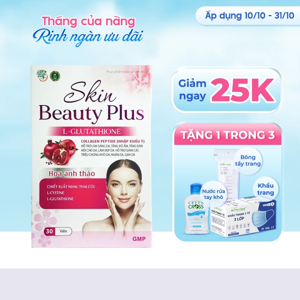 [Giảm 25k + quà tặng] Hỗ trợ làm đẹp da, sáng da Skin Beauty Plus hộp 30 viên