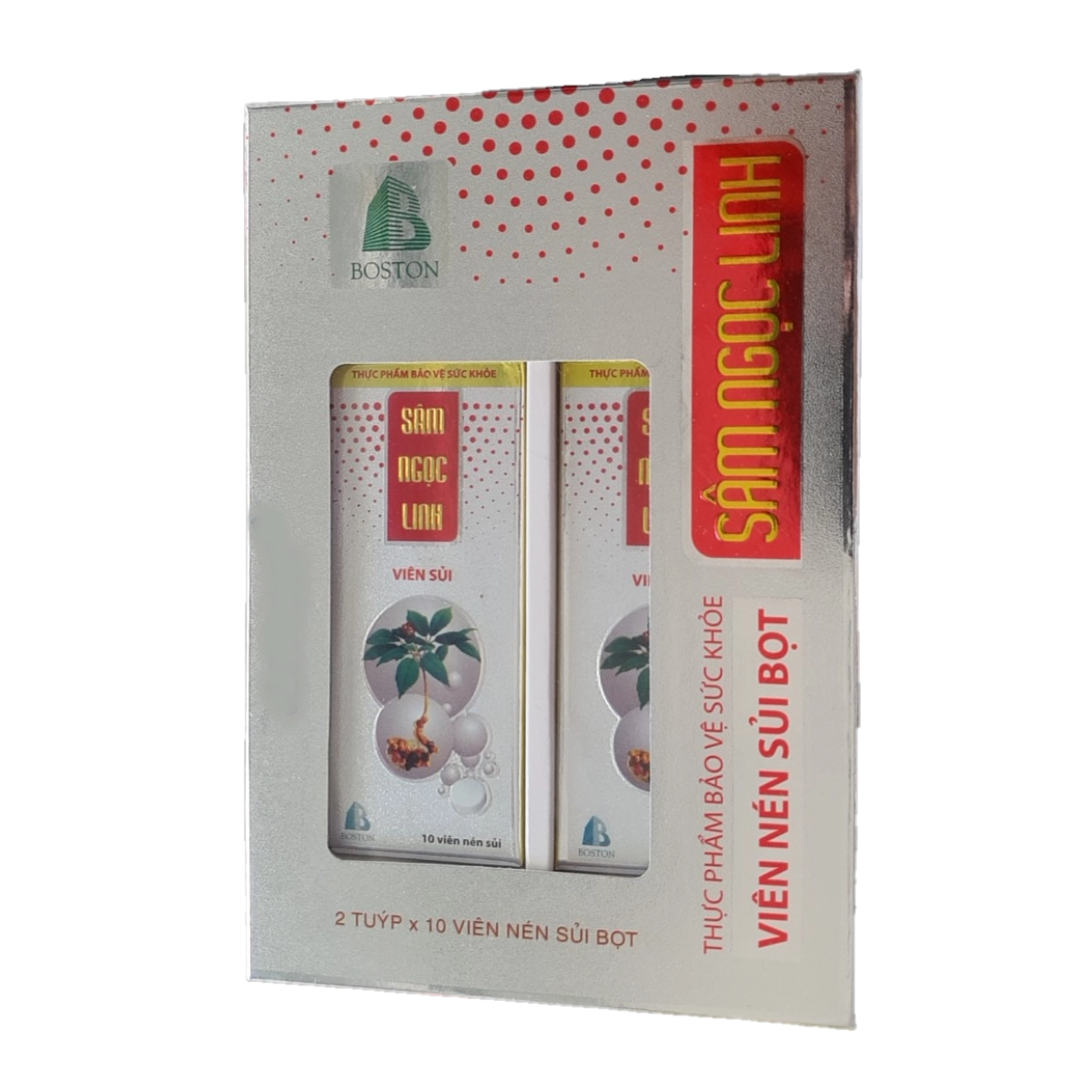 Viên nén sủi bọt Sâm Ngọc Linh Boston hộp 2 tuýp x 10 viên