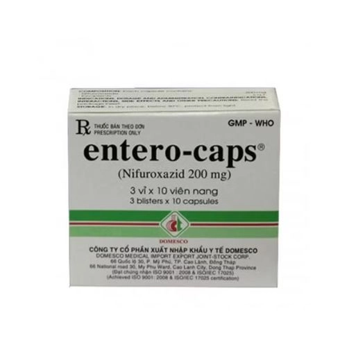 Thuốc điều trị tiêu chảy cấp tính Entero-caps 200 mg hộp 3 vỉ x 10 viên
