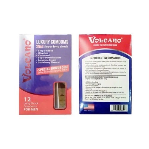 Bao cao su Volcano 7in1 52mm x 180mm hộp 12 cái + chai xịt kéo dài quan hệ 5ml