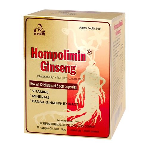 Viên uống bổ sung vitamin và khoáng chất Hompolimin Ginseng TV.Pharm hộp 12 vỉ x 5 viên nang mềm
