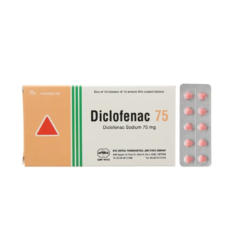 Thuốc kháng viêm Diclofenac 75mg Donaipharm hộp 10 vỉ x 10 viên