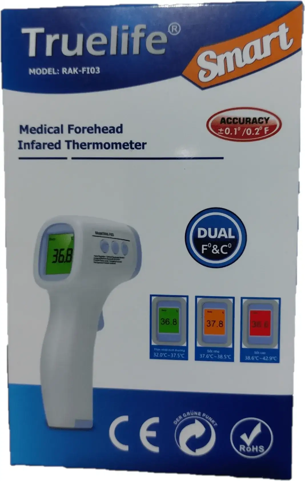 Nhiệt kế hồng ngoại đo trán Truelife Smart Medical Forehead Infrared Thermometer RAK-FI03 hộp 1 cái