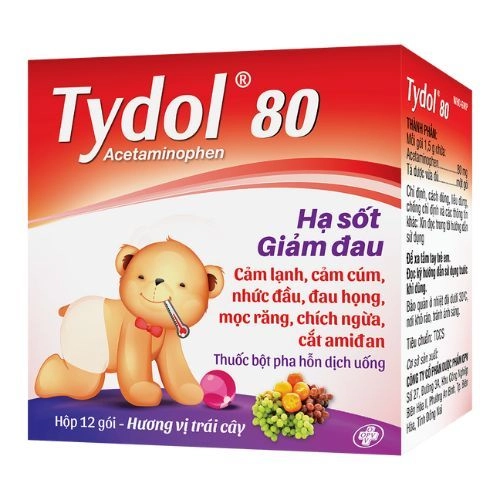 Thuốc giảm đau, hạ sốt cho bé Tydol 80mg (hương vị trái cây) hộp 12 gói x 1.5g