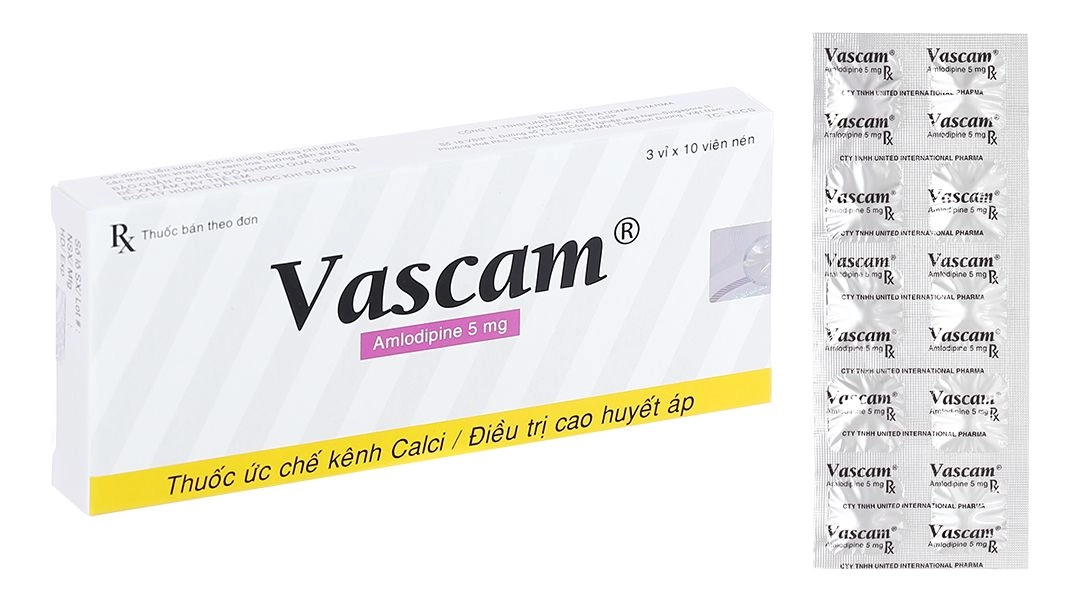 Thuốc ức chế kênh calci, điều trị cao huyết áp Vascam hộp 3 vỉ x 10 viên nén