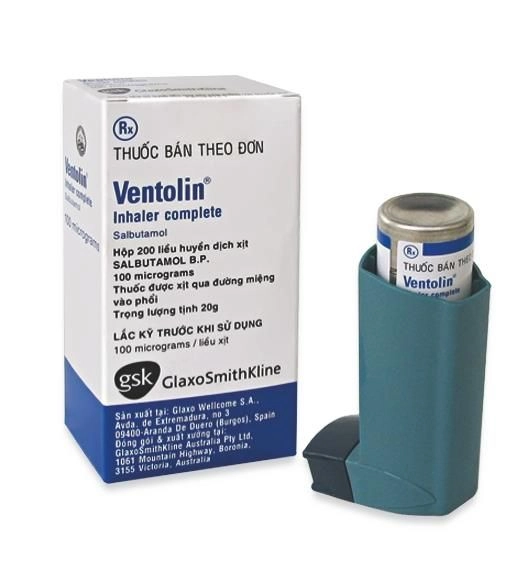 Thuốc được xịt qua đường miệng vào phổi Ventolin Inhaler complete hộp 200 liều huyền dịch xịt