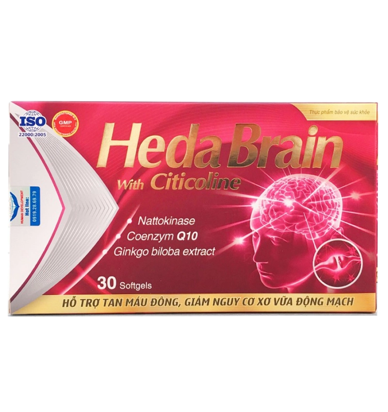 Hỗ trợ tan máu đông, giảm nguy cơ xơ vữa động mạch Heda Brain With Citicoline hộp 3 vỉ x 10 viên