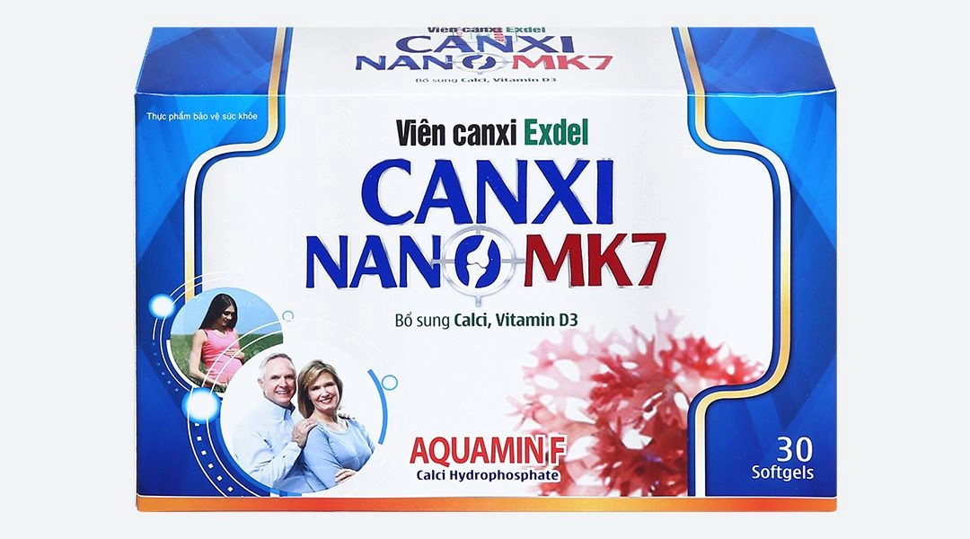Bổ sung calci giúp xương chắc khỏe Viên Canxi Exdel Canxi Nano MK7 hộp 3 vỉ x 10 viên