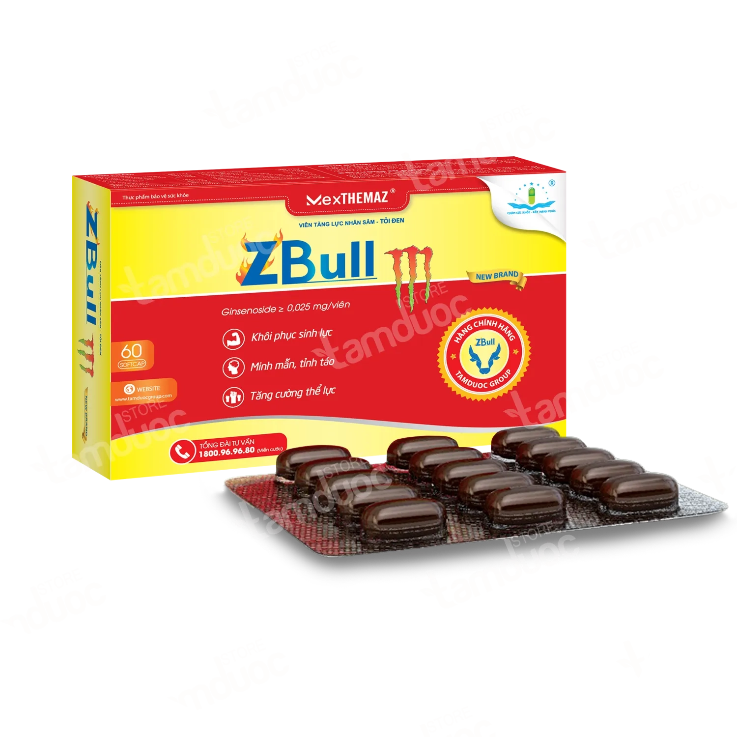 Viên tăng lực nhân sâm - tỏi đen ZBull New Brand M hộp 60 viên