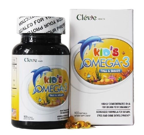 Viên dầu cá KID'S OMEGA 3 Clevie Health hộp 1 lọ 100 viên