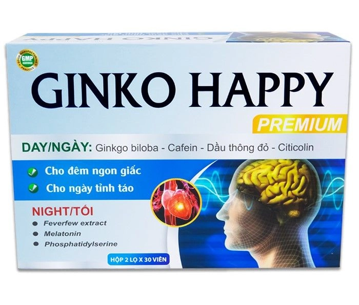 Viên uống hoạt huyết GINKO HAPPY PREMIUM hộp 2 lọ x 30 viên