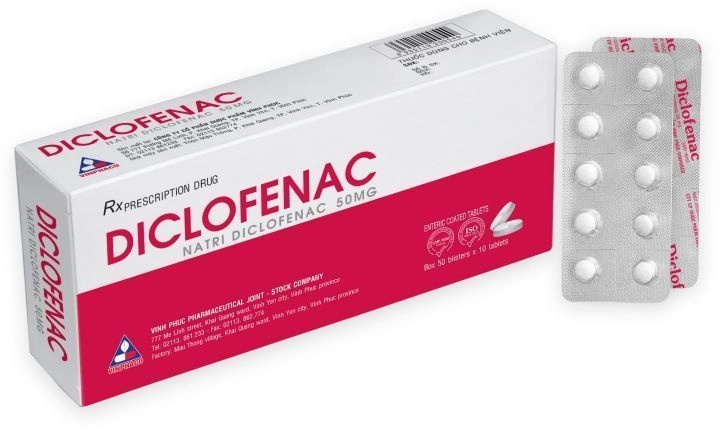 Thuốc kháng viêm DICLOFENAC 50mg (DP Vĩnh Phúc) hộp 50 vỉ x 10 viên