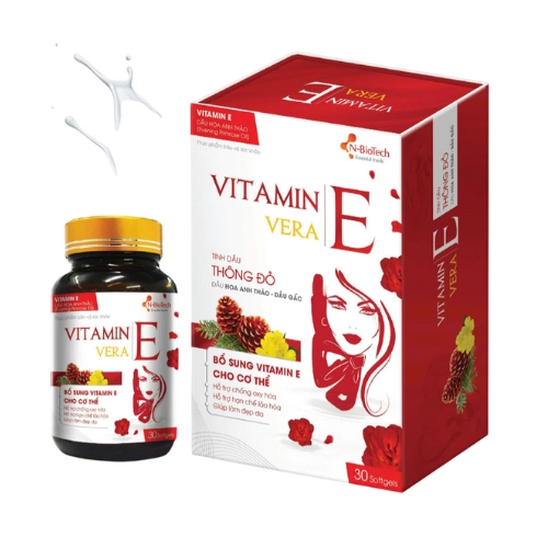 Hỗ trợ chống oxy hóa Vitamin E Vera N-BioTech hộp 1 lọ 30 viên