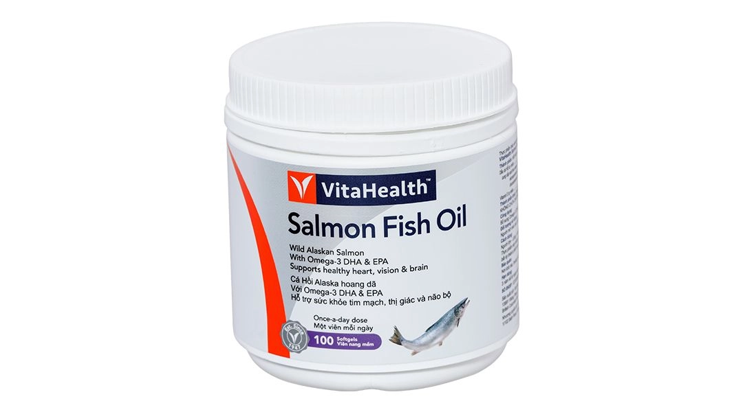 Hỗ trợ làm hạ cholesterol mỡ máu VitaHealth Salmon Fish Oil lọ 100 viên