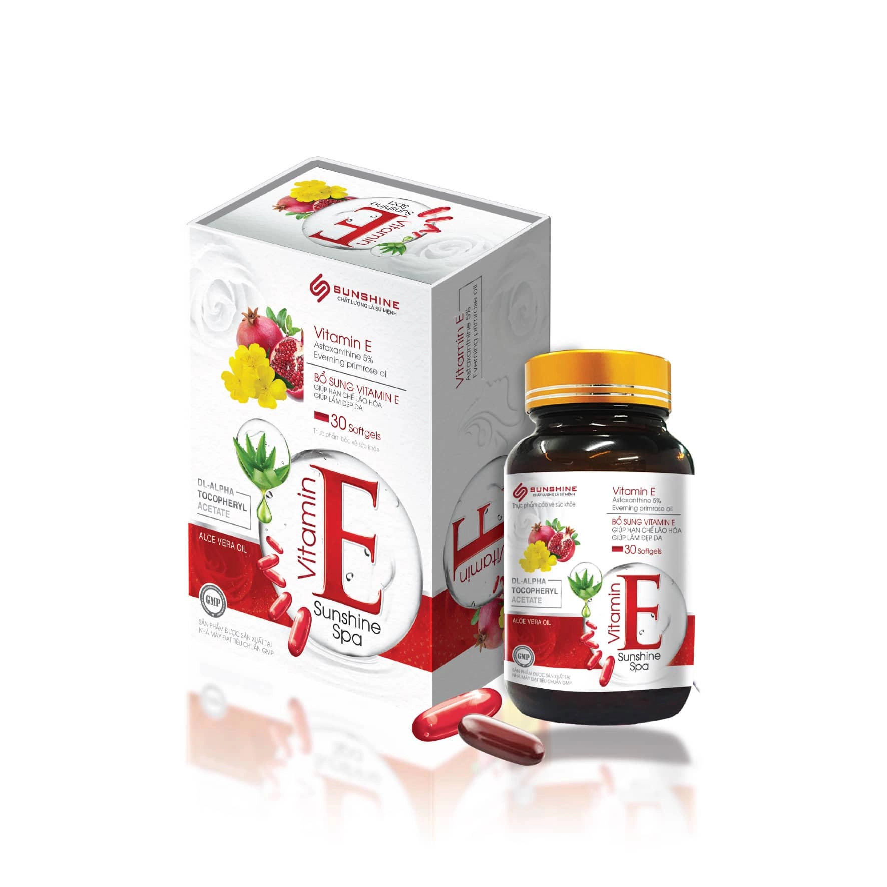 Viên uống đẹp da Vitamin E Đỏ Sunshine Spa hộp 1 lọ 30 viên nang mềm