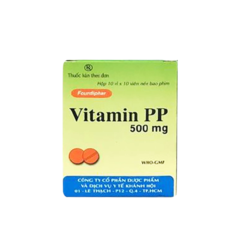 Thuốc trị bệnh pellagra Vitamin PP 500mg (Khánh Hội) hộp 10 vỉ x 10 viên nén bao phim