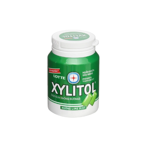 Kẹo gum không đường (xanh lá) Lotte XYLITOL Lime Mint lọ 55.1g