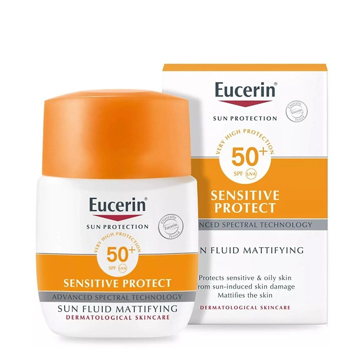 Kem chống nắng lùn cho da thường và hỗn hợp Eucerin Sensitive Protect Sun Mattifying Fluid SPF50+ chai 50ml