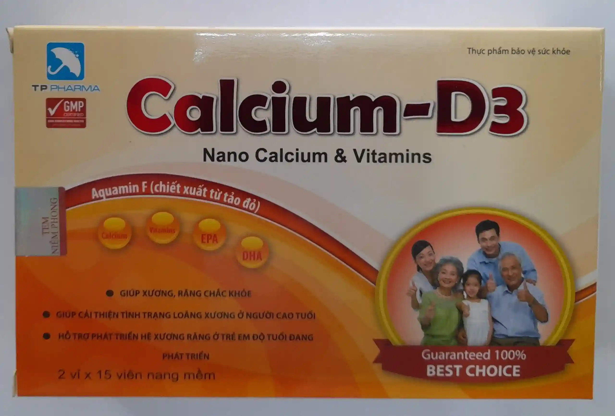 Giúp xương răng chắc khỏe Calcium-D3 Nano Calcium & Vitamins (TP Pharma) hộp 2 vỉ x 15 viên