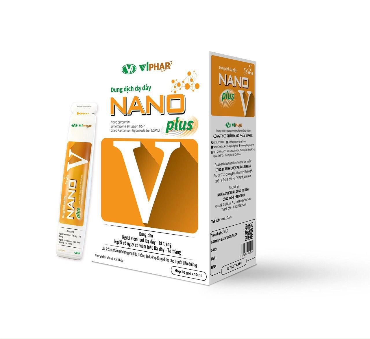 Dung dịch dạ dày NANO Plus V (Viphar) hộp 20 gói x 10ml