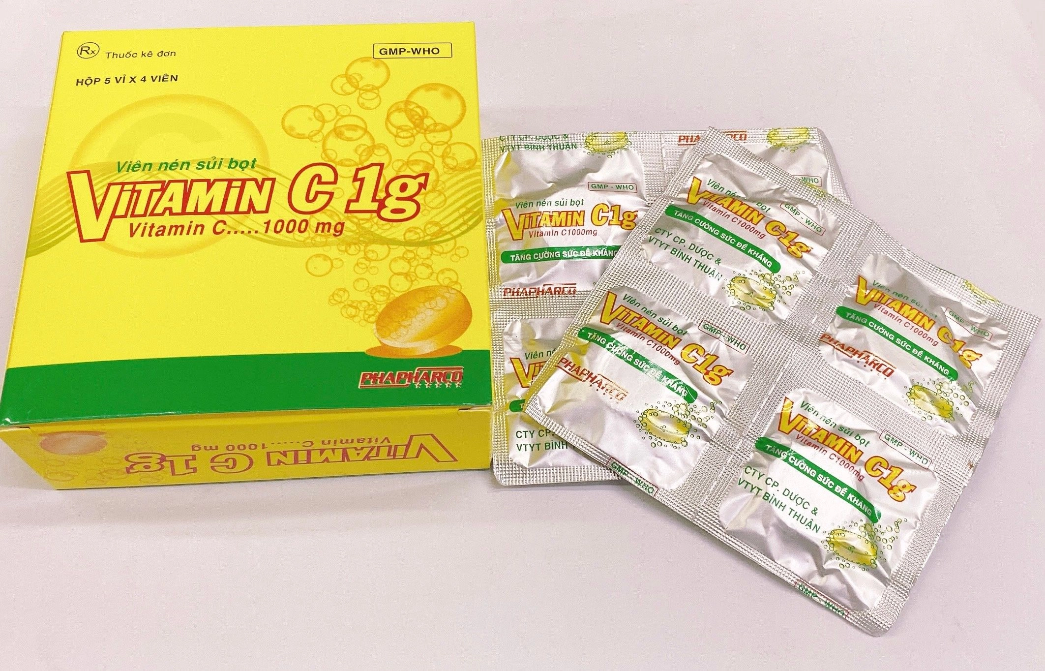 Viên nén sủi bọt Vitamin C 1g Phapharco hộp 5 vỉ x 4 viên