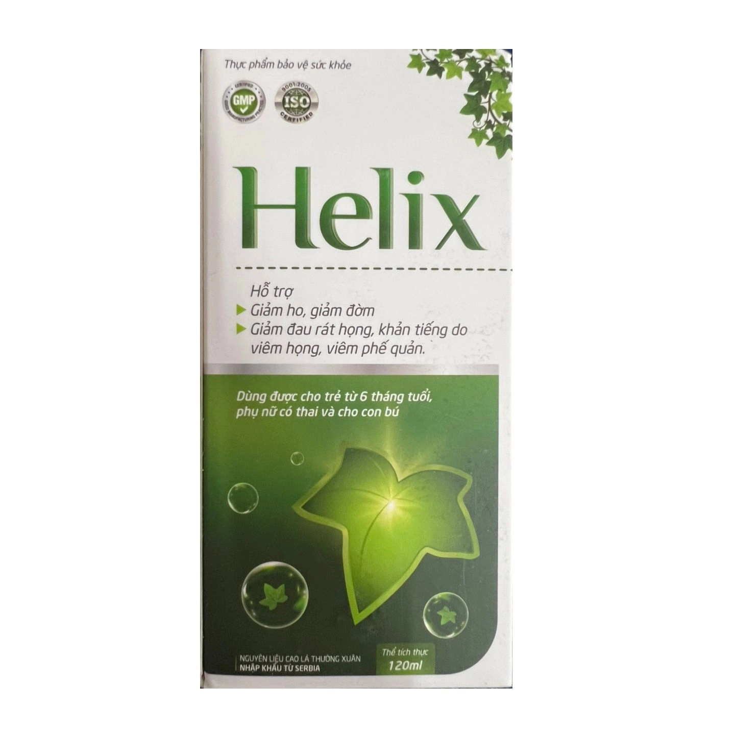 Hỗ trợ giảm ho, đờm, đau rát họng, khàn tiếng Helix hộp 1 chai 120ml
