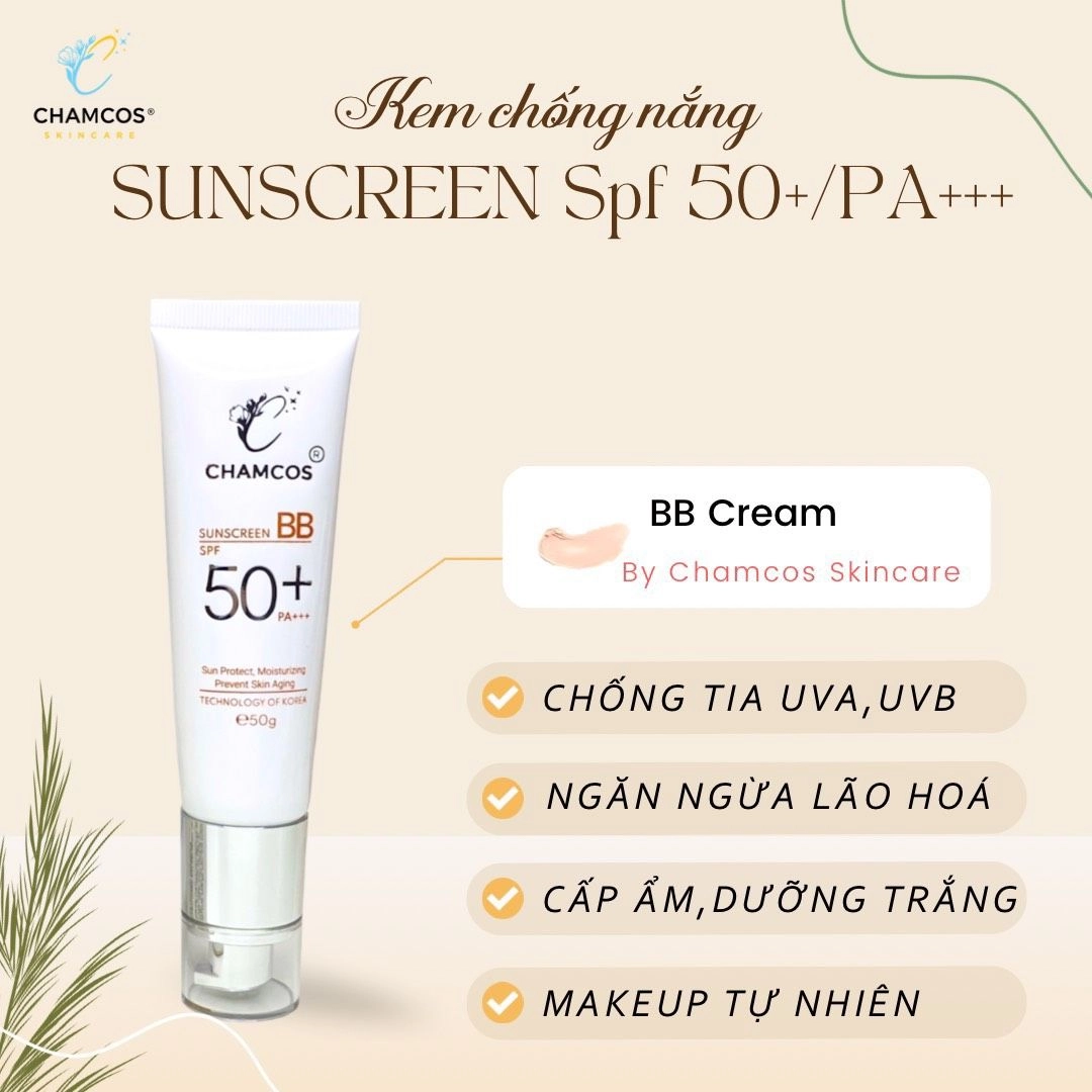 Kem chống nắng CHAMCOS Suncreen BB SPF 50+/PA+++ tuýp 50g