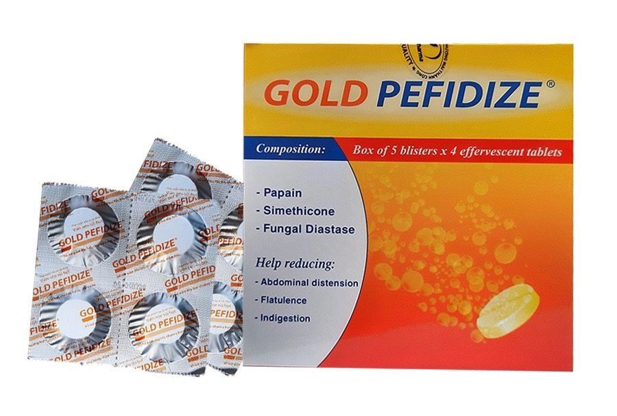 Viên sủi giảm đầy bụng, ợ hơi, khó tiêu Gold Pefidize hộp 5 vỉ x 4 viên