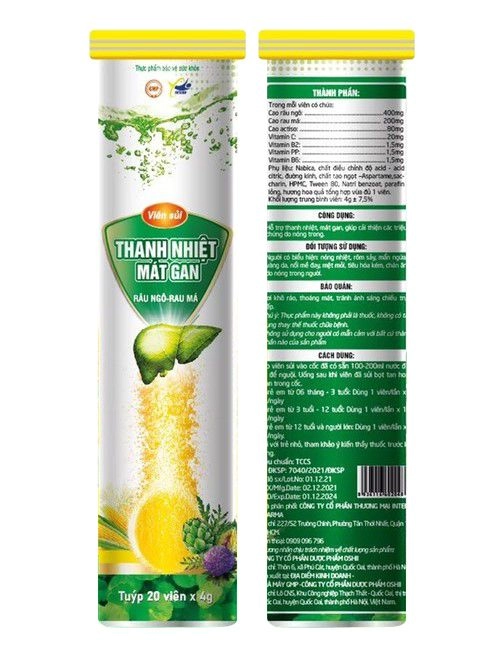 Viên sủi Thanh Nhiệt Mát Gan Rau Ngô - Rau Má Intend tuýp 20 viên