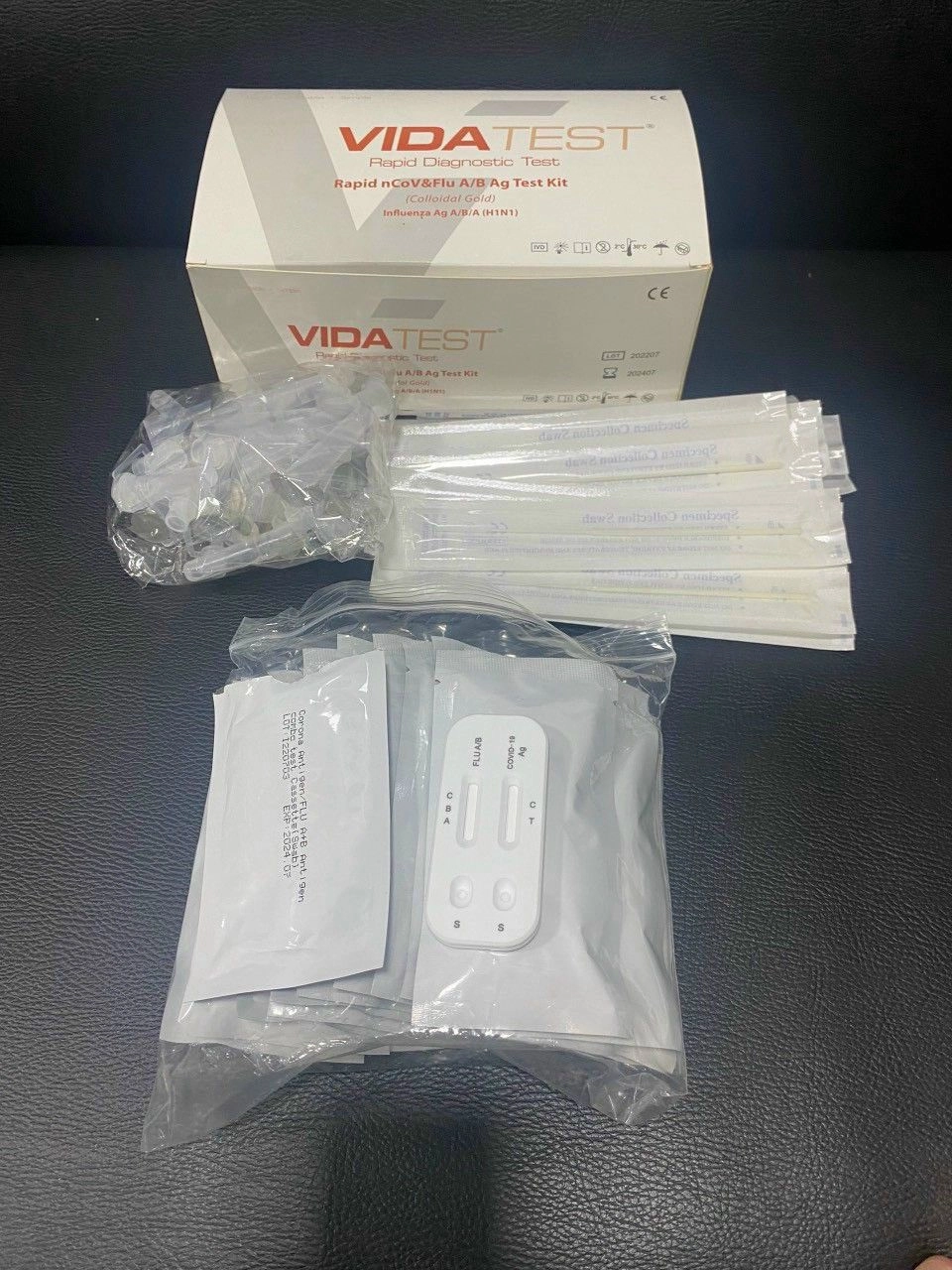 Bộ kit test covid kết hợp cúm AB VIDA TEST Rapid nCoV & Flu A/B Ag Test Kit hộp 20 kit